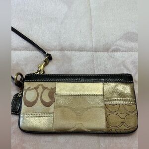 Classic Coach Patchwork Gold and Black Wristlet